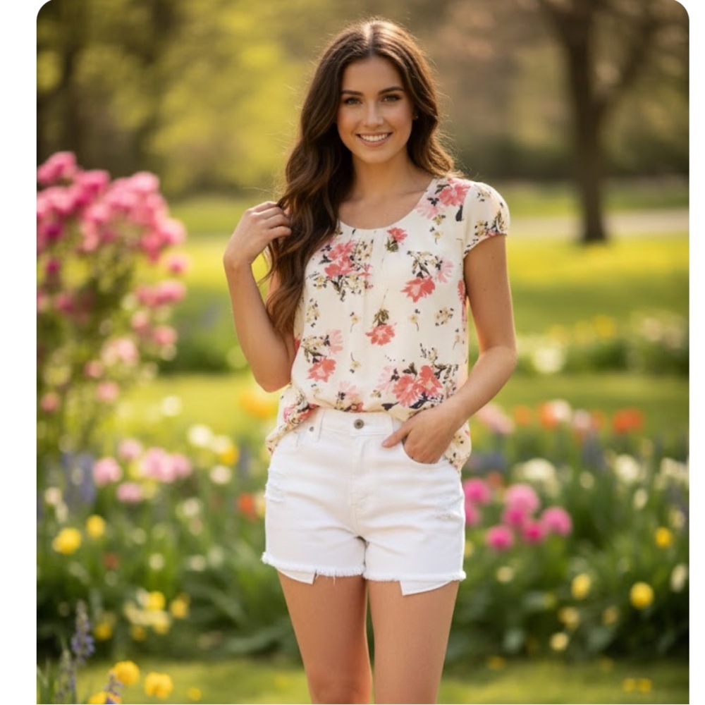 AUW cream color & flower print size M